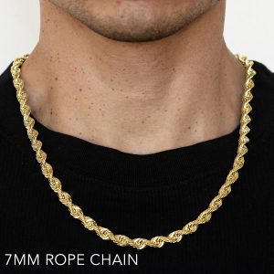 18K 7MM YELLOW GOLD SOLID DC ROPE 28" CHAIN NECKLACE (AVAILABLE IN LENGTHS 7" - 30")