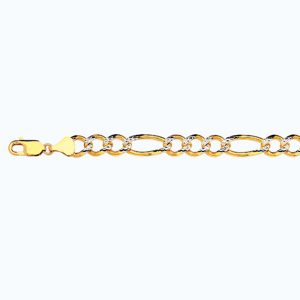 10K 9.5MM YELLOW GOLD SOLID PAVE FIGARO 28" CHAIN NECKLACE (AVAILABLE IN LENGTHS 7" - 30")