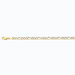 14K 3.5MM YELLOW GOLD SOLID PAVE FIGARO 26" CHAIN NECKLACE (AVAILABLE IN LENGTHS 7" - 30")