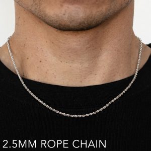 14K 2.5MM WHITE GOLD SOLID DC ROPE 28" CHAIN NECKLACE (AVAILABLE IN LENGTHS 7" - 30")