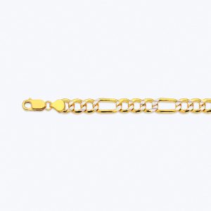 10K 7.5MM YELLOW GOLD HOLLOW PAVE FIGARO 8" CHAIN BRACELET (AVAILABLE IN LENGTHS 7" - 30")