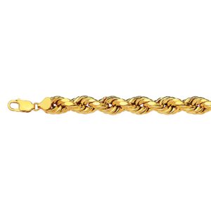 14K 10MM YELLOW GOLD DC HOLLOW ROPE 7.5" CHAIN BRACELET (AVAILABLE IN LENGTHS 7" - 30")