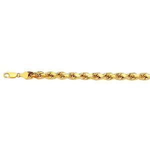 10K 5MM YELLOW GOLD DC HOLLOW ROPE 7.5" CHAIN BRACELET (AVAILABLE IN LENGTHS 7" - 30")