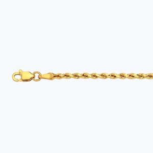 14K 2MM YELLOW GOLD DC HOLLOW ROPE 7.5" CHAIN BRACELET (AVAILABLE IN LENGTHS 7" - 30")