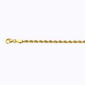 18K 3MM YELLOW GOLD SOLID DC ROPE 8.5" CHAIN BRACELET (AVAILABLE IN LENGTHS 7" - 30")