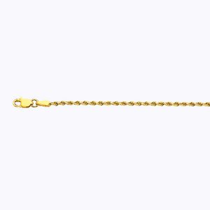 10K 2MM YELLOW GOLD SOLID DC ROPE 7" CHAIN BRACELET (AVAILABLE IN LENGTHS 7" - 30")