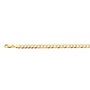 10K 7MM YELLOW GOLD SOLID PAVE CURB 7" CHAIN BRACELET (AVAILABLE IN LENGTHS 7" - 30")