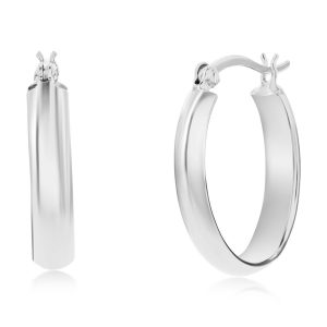 Sterling Silver 5x25mm Oval Hoop Earrings - Rhodium Plated