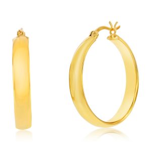 Sterling Silver 5x31mm Fancy Flat Hoop Earrings - Gold Plated