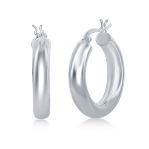 Sterling Silver 5x25mm High-Polished Hoop Earrings - Rhodium Plated