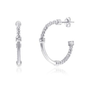 Sterling Silver, 24mm Rope & Polished Half Hoop Earrings