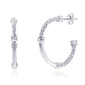 Sterling Silver, 28mm Rope & Polished Half Hoop Earrings