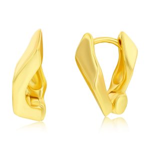 Sterling Silver, Geometric Polished Hoop Earrings - Gold Plated