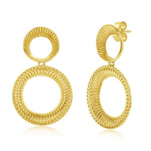 Sterling Silver Lined Double Round Dangle Earrings - Gold Plated