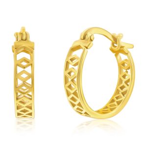 Sterling Silver Diamond Design Hoop Earrings - Gold Plated
