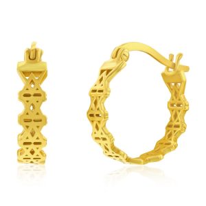 Sterling Silver Double 'X' Design Hoop Earrings - Gold Plated