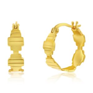 Sterling Silver Lined Irregular-Shaped Hoop Earrings - Gold Plated