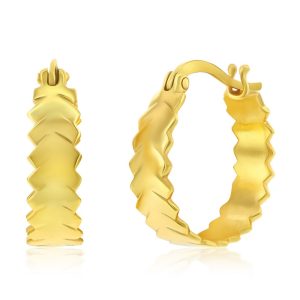 Sterling Silver Chevron Design Hoop Earrings - Gold Plated