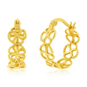 Sterling Silver Flower Cut-Out Hoop Earrings - Gold Plated