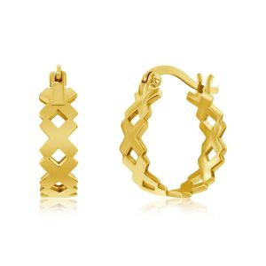 Sterling Silver 'X' Design Hoop Earrings - Gold Plated