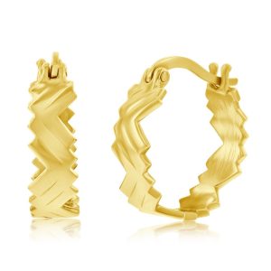 Sterling Silver Zig-Zag Hoop Earrings - Gold Plated