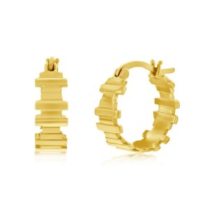 Sterling Silver Alternating Lined Hoop Earrings - Gold Plated