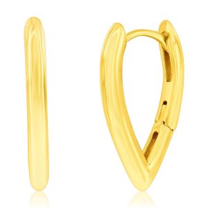 Sterling Silver, 'V' Shaped 19mm Hoop Earrings - Gold Plated