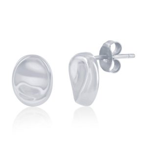 Sterling Silver, Polished Bean Stud