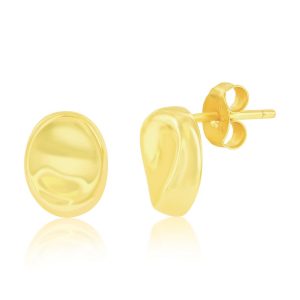 Sterling Silver, Polished Bean Stud - Gold Plated
