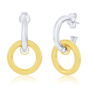 Sterling Silver, Double Round Earrings - Two-Tone
