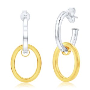 Sterling Silver, Double Oval Earrings - Two-Tone