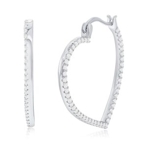 Sterling Silver, CZ Heart 25MM Hoop Earrings