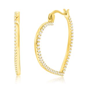 Sterling Silver, CZ Heart 25MM Hoop Earrings - Gold Plated