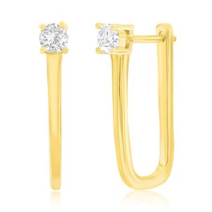 Sterling Silver, 'U' Shaped CZ Earrings - Gold Plated
