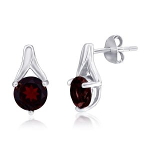 Sterling Silver Round 6MM Gem Earrings - Garnet
