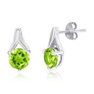Sterling Silver Round 6MM Gem Earrings - Peridot