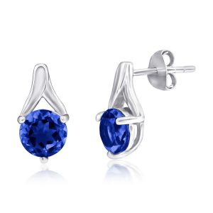 Sterling Silver, Round 6MM Stone Earrings - Created Sapphire