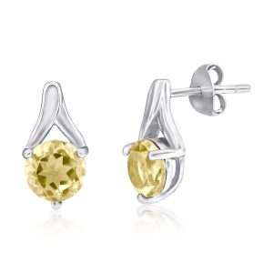 Sterling Silver Round 6MM Gem Earrings - Citrine