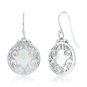 Sterling Silver, Round MOP Filigree Design Earrings