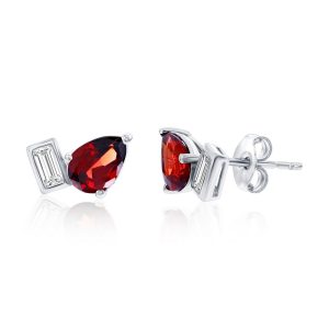 Sterling Silver, Pearshaped & Emerald-Cut Garnet Studs