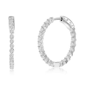 Sterling Silver, 25mm Inside-Outside Round CZ Hoop Earrings