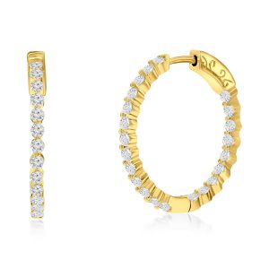 Sterling Silver, 25mm Inside-Outside Round CZ Hoop Earrings - Gold Plated