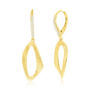 Sterling Silver, Oval Twist Brushed & CZ Earrings - Gold Plated