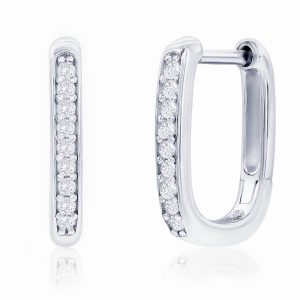 Sterling Silver Rectangle Shaped CZ Hoop Earrings