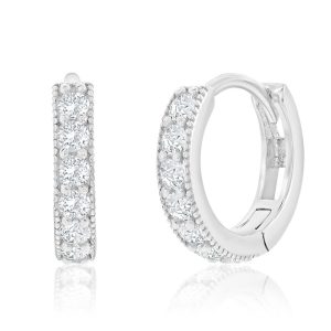 Sterling Silver, 13mm CZ Hoop Earrings