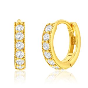 Sterling Silver, 13mm CZ Hoop Earrings - Gold Plated