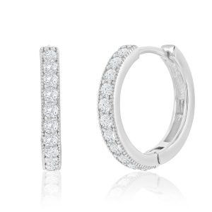 Sterling Silver, 19mm CZ Hoop Earrings