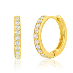 Sterling Silver, 19mm CZ Hoop Earrings - Gold Plated