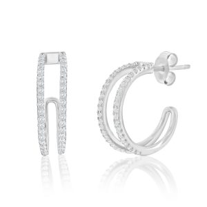 Sterling Silver, Double Row CZ Earrings