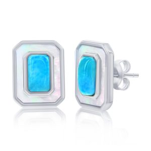 Sterling Silver, Larimar & MOP Rectangle Earrings